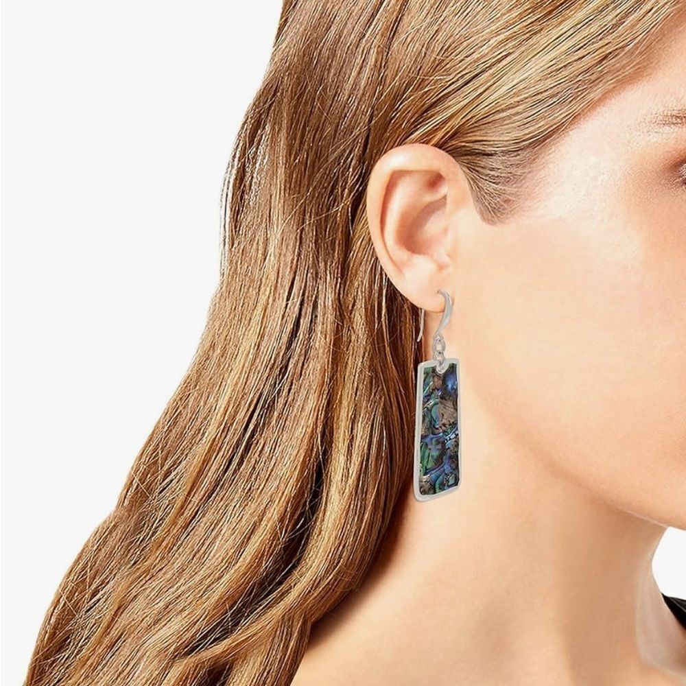 NWT Robert Lee Morris Absolutely Gorgeous Silver Tone Abalone Drop Long Earrings - Picture 2 of 16